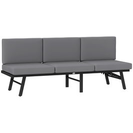 Outsunny Canapea de Grădină 3 în 1 Convertibilă și Reglabilă în 5 Poziții cu Perne, 180x63.5x68 cm, Gri | Aosom Romania