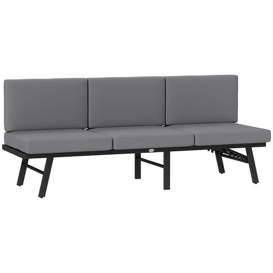 Outsunny Canapea de Grădină 3 în 1 Convertibilă și Reglabilă în 5 Poziții cu Perne, 180x63.5x68 cm, Gri | Aosom Romania