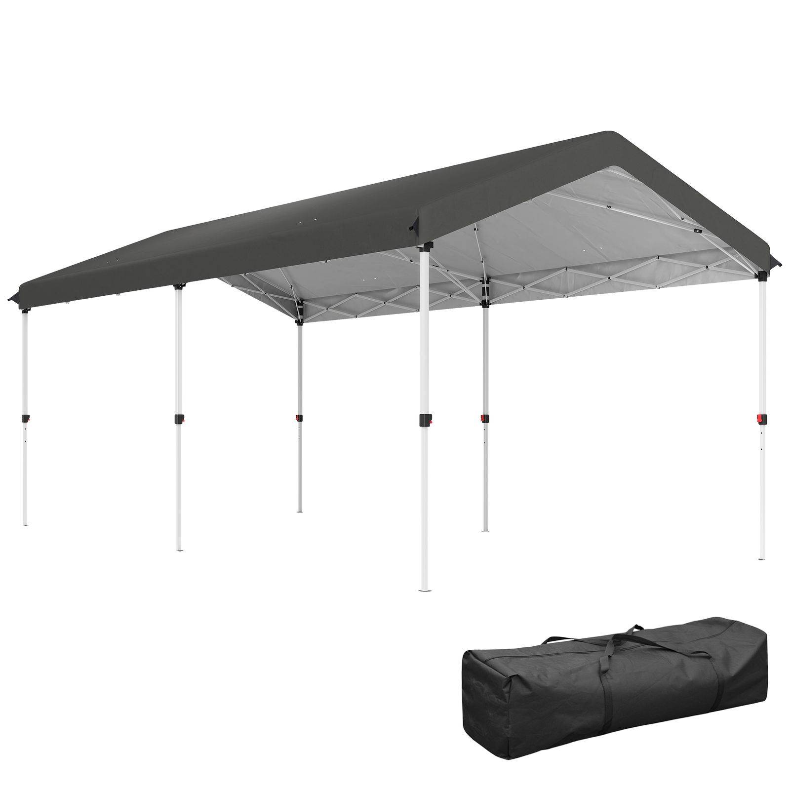 Outsunny Pavilion Pliabil Pop Up cu Înălțime Reglabilă în 3 Trepte și Geantă de Transport, 584x297.5x272 cm, Gri Închis | Aosom Romania
