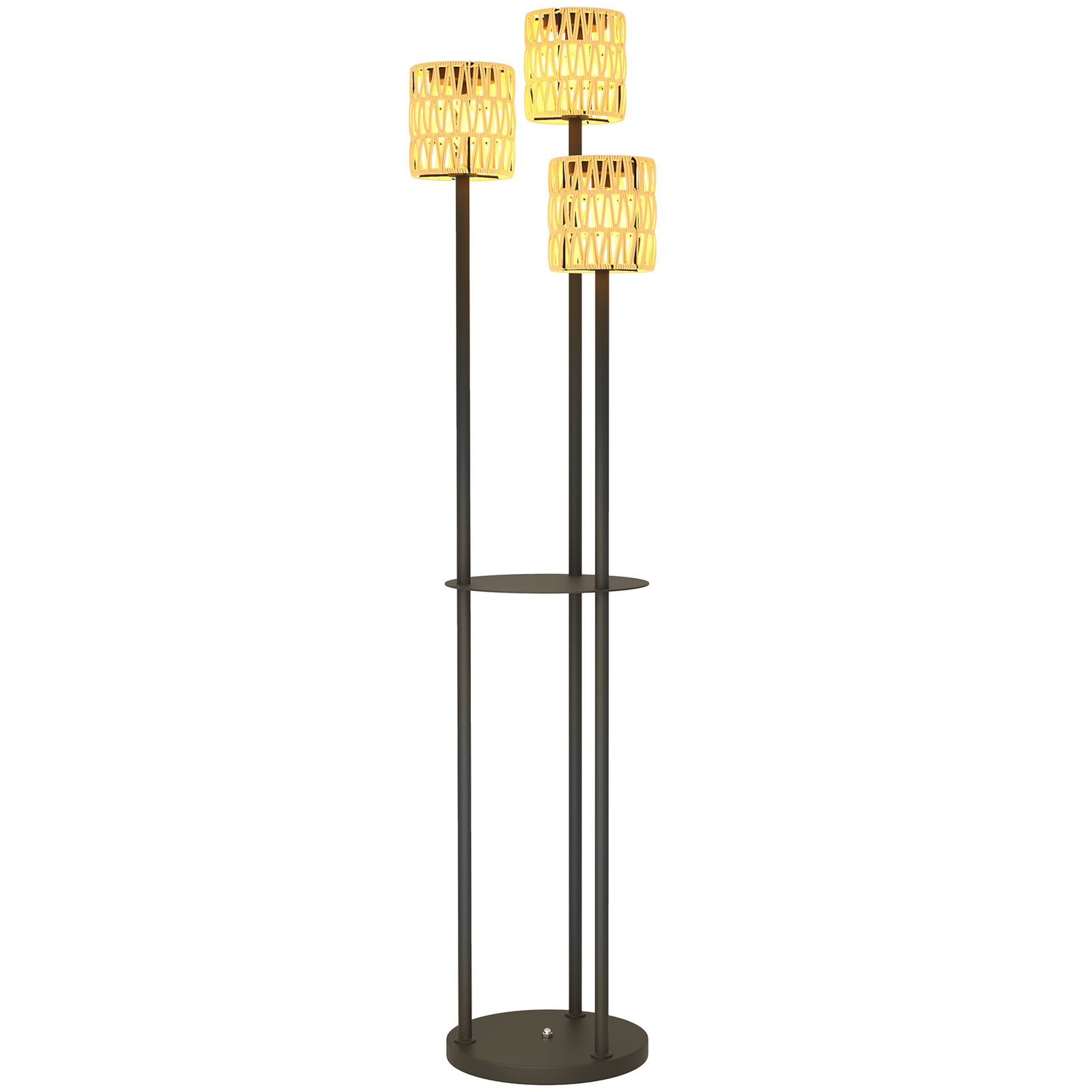 Outsunny Lampă de Exterior cu 3 Lumini, Raft Central și Bază Rotundă, Ø37x144 cm, Negru | Aosom Romania