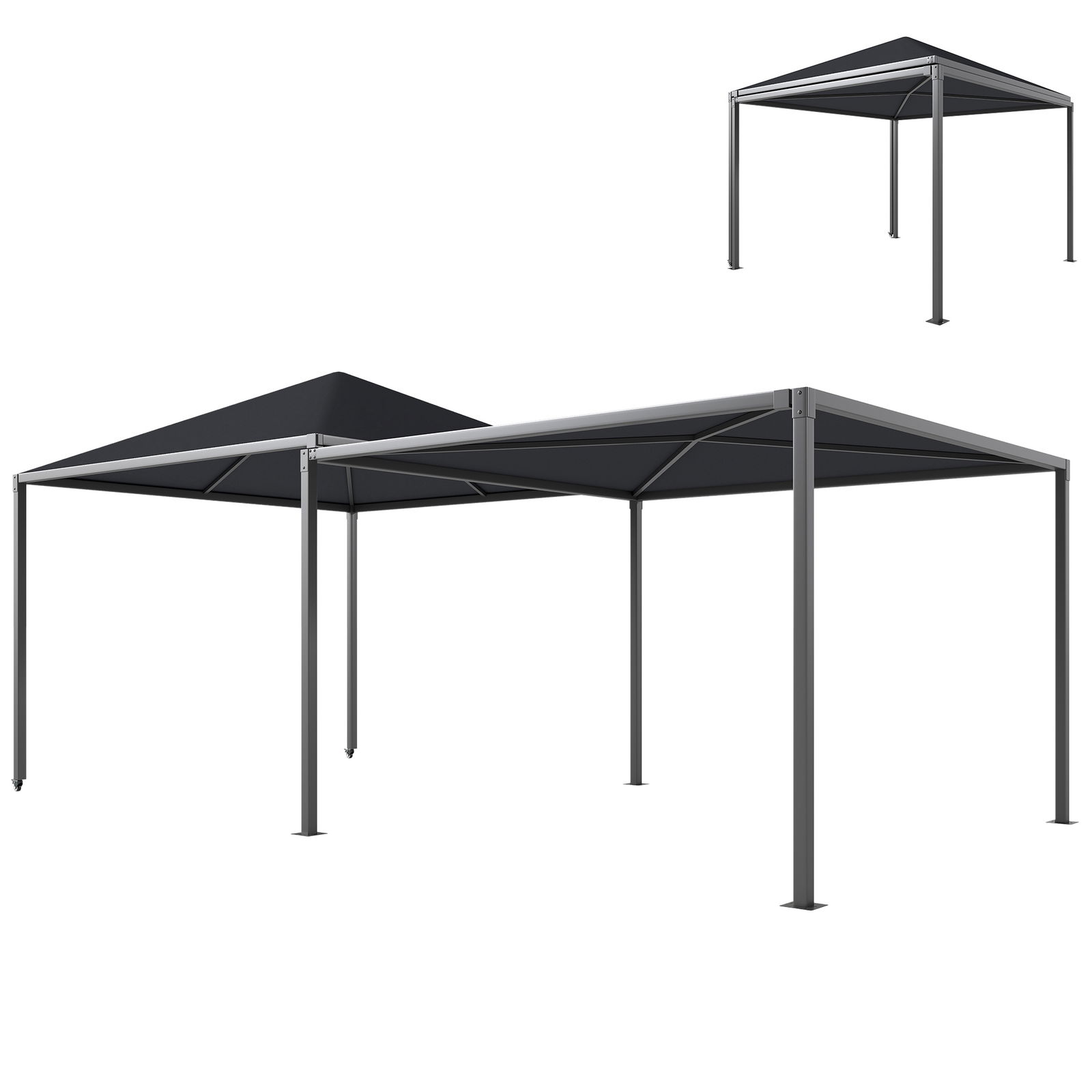 Outsunny Pavilion de Grădină Extensibil Până cu 2 Roți cu Frână, 560x295x275 cm, Gri Închis | Aosom Romania