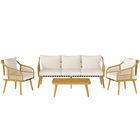 Outsunny Set de Mobilier de Grădină din 4 Piese cu Canapea, 2 Fotolii, Măsuță și Perne, 180x64x80 cm, Kaki | Aosom Romania