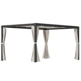 Outsunny Foisor cu pergola 3 x 3 (m) cu acoperis extensibil, Adapost cu copertina cu pergola retractabila cu perdele, Cadru din aluminiu pentru gradina, peluza, curte si terasa, bej | Aosom Romania