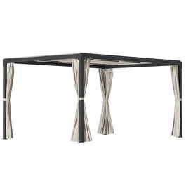 Outsunny Foisor cu pergola 3 x 3 (m) cu acoperis extensibil, Adapost cu copertina cu pergola retractabila cu perdele, Cadru din aluminiu pentru gradina, peluza, curte si terasa, bej | Aosom Romania