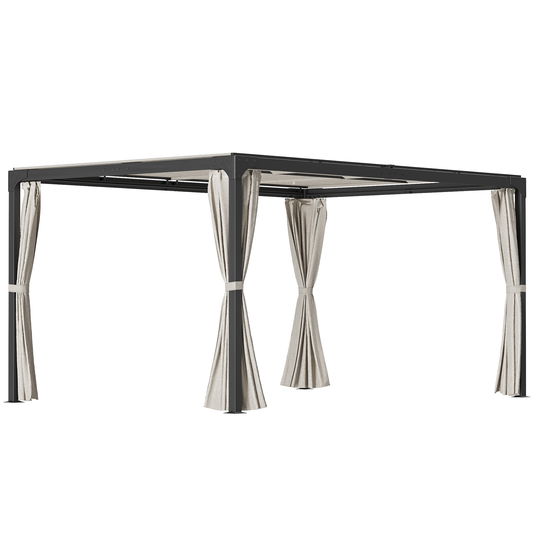 Outsunny Foisor cu pergola 3 x 3 (m) cu acoperis extensibil, Adapost cu copertina cu pergola retractabila cu perdele, Cadru din aluminiu pentru gradina, peluza, curte si terasa, bej | Aosom Romania