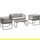 Outsunny Masă Grădină Rattan Sticlă Gri Deschis | Aosom Romania