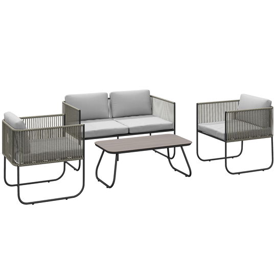 Outsunny Masă Grădină Rattan Sticlă Gri Deschis | Aosom Romania