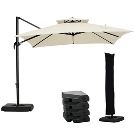 Outsunny Umbrelă de Grădină 2.7x2.7 m Reglabilă cu Bază și Husă Bej | Aosom Romania