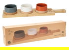Set pentru servire aperitive 4 piese, Excellent Houseware, 48x12x1.5 cm / 9.5x4.5 cm, bambus/portelan, multicolor