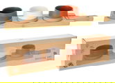 Set pentru servire aperitive 4 piese, Excellent Houseware, 48x12x1.5 cm / 9.5x4.5 cm, bambus/portelan, multicolor