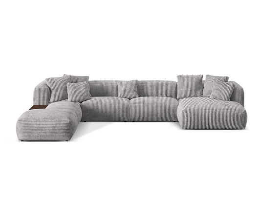 Coltar panoramic stanga 5 locuri design modular, Martina-212, Micadoni Home, 406x280x75 cm, velur, gri deschis
