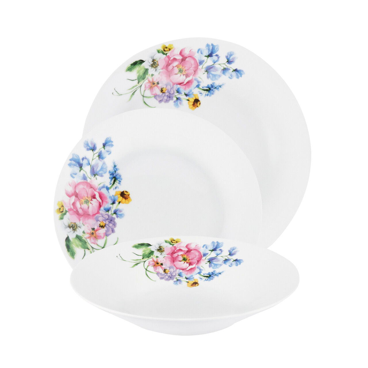 Serviciu de masa 18 piese Fiorella, Domotti, 6 persoane, portelan, multicolor