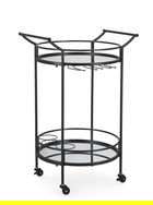 Carucior pentru servire cu suport 3 sticle vin Isaac, Bizzotto, 54x45x83 cm, otel/sticla, negru