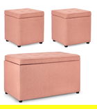 Set 3 taburete cu spatiu de depozitare Derrick, Bizzotto, 40x40x40 cm/89x48x51 cm, lemn de pin/poliester Boucle, roz pastel