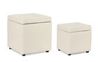 Set 2 taburete cu spatiu de depozitare Derrick, Bizzotto, 35x35x35 cm/45x45x45 cm, lemn de pin/poliester Boucle, alb