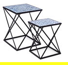 Set 2 masute de cafea Neapolis, Bizzotto, 36x36x47 cm/42x42x55 cm, otel/MDF, albastru