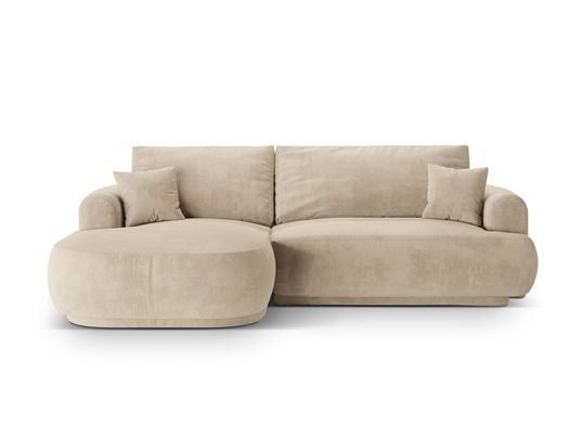 Coltar extensibil stanga 5 locuri, modular, cu lada depozitare, Ella, Micadoni Home, 271x174x94 cm, catifea, bej deschis