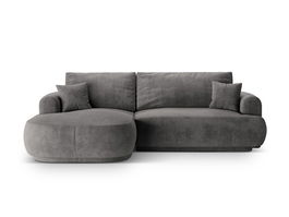 Coltar extensibil stanga 5 locuri, modular, cu lada depozitare, Ella, Micadoni Home, 271x174x94 cm, catifea, gri