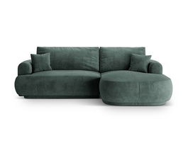 Coltar extensibil dreapta 5 locuri, modular, cu lada depozitare, Ella, Micadoni Home, 271x174x94 cm, catifea, petrol