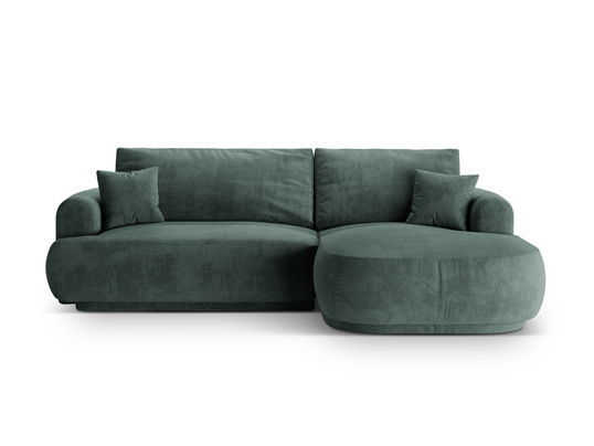 Coltar extensibil dreapta 5 locuri, modular, cu lada depozitare, Ella, Micadoni Home, 271x174x94 cm, catifea, petrol