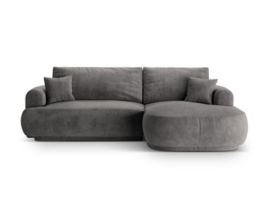 Coltar extensibil dreapta 5 locuri, modular, cu lada depozitare, Ella, Micadoni Home, 271x174x94 cm, catifea, gri
