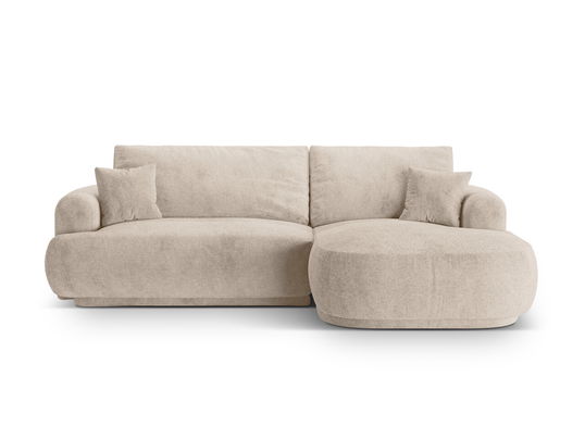Coltar extensibil dreapta 5 locuri, modular, cu lada depozitare, Ella, Micadoni Home, 271x174x94 cm, tesatura structurata chenille, bej sand
