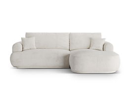 Coltar extensibil dreapta 5 locuri, modular, cu lada depozitare, Ella, Micadoni Home, 271x174x94 cm, tesatura boucle, bej deschis