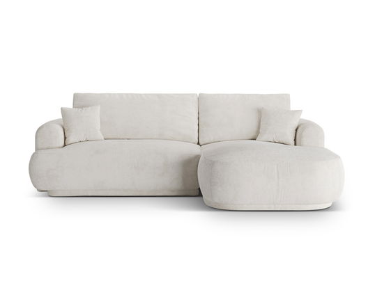 Coltar extensibil dreapta 5 locuri, modular, cu lada depozitare, Ella, Micadoni Home, 271x174x94 cm, tesatura boucle, bej deschis