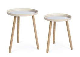 Set 2 masute de cafea Edvard, Bizzotto, 35.5x44 cm/40x51 cm, lemn de cauciuc/otel, blat din oglinda, ivoriu