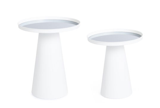 Set 2 masute de cafea Reflex, Bizzotto, 36x40 cm/40.5x47.5 cm, otel/oglinda, alb