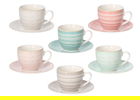 Set 6 cesti de ceai cu farfurie Iris Pepper, Tognana Porcellane, 200 ml, portelan New Bone China, multicolor