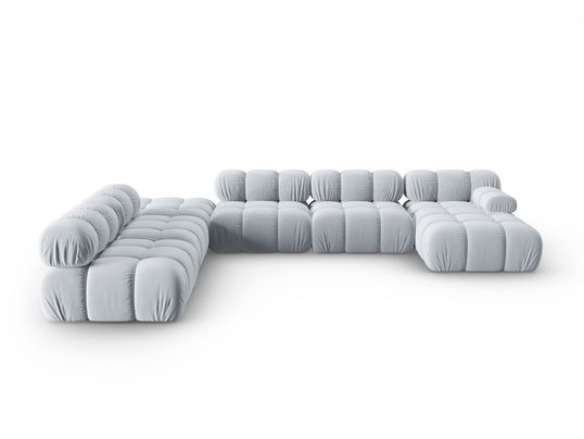 Coltar panoramic modular stanga 7 locuri, Bellis-51, Micadoni Home, 376x282x70 cm, catifea, albastru deschis