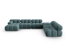 Coltar panoramic modular dreapta 7 locuri, Bellis-51, Micadoni Home, 376x282x70 cm, catifea, turcoaz