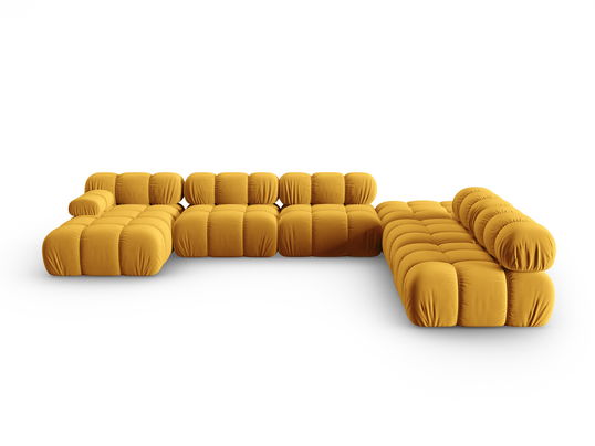 Coltar panoramic modular dreapta 7 locuri, Bellis-51, Micadoni Home, 376x282x70 cm, catifea, galben