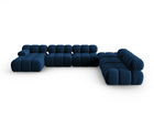 Coltar panoramic modular dreapta 7 locuri, Bellis-51, Micadoni Home, 376x282x70 cm, catifea, albastru regal