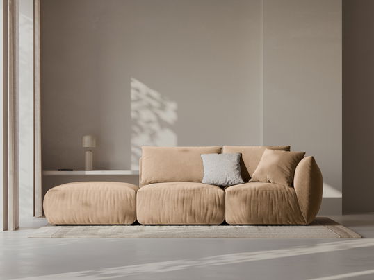 Canapea modulara 3 locuri cotiera stanga, Chris-184, Micadoni Home, 315x100x80 cm, catifea, bej sand