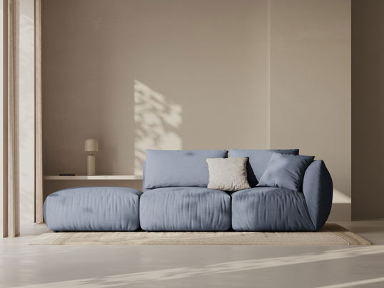 Canapea modulara 3 locuri cotiera stanga, Chris-259, Micadoni Home, 315x100x80 cm, tesatura structurata chenille, albastru muted