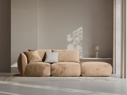 Canapea modulara 3 locuri cotiera dreapta, Chris-184, Micadoni Home, 315x100x80 cm, catifea, bej sand