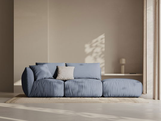 Canapea modulara 3 locuri cotiera dreapta, Chris-259, Micadoni Home, 315x100x80 cm, tesatura structurata chenille, albastru muted