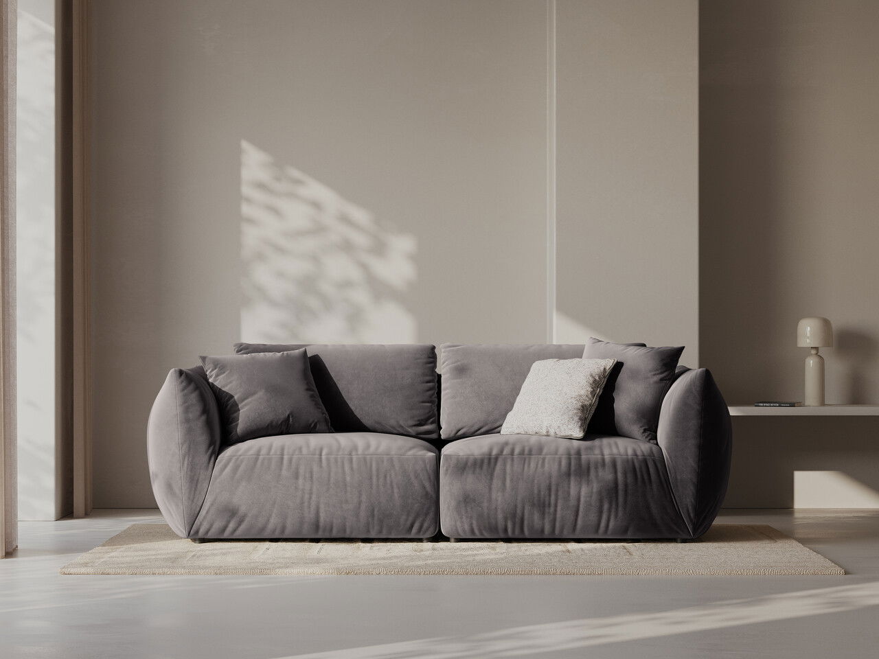 Canapea modulara 3 locuri, Chris-184, Micadoni Home, 220x100x80 cm, catifea, gri inchis