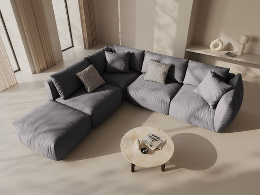 Coltar modular stanga 4 locuri, Chris-259, Micadoni Home, 295x290x80 cm, tesatura structurata chenille, gri beton