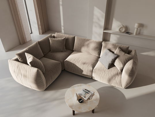 Coltar stanga 4 locuri, Chris-184, Micadoni Home, 295x210x80 cm, catifea, ecru