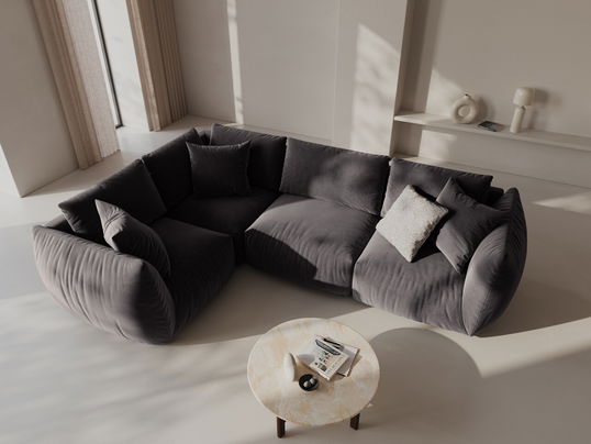 Coltar stanga 4 locuri, Chris-184, Micadoni Home, 295x210x80 cm, catifea, gri inchis