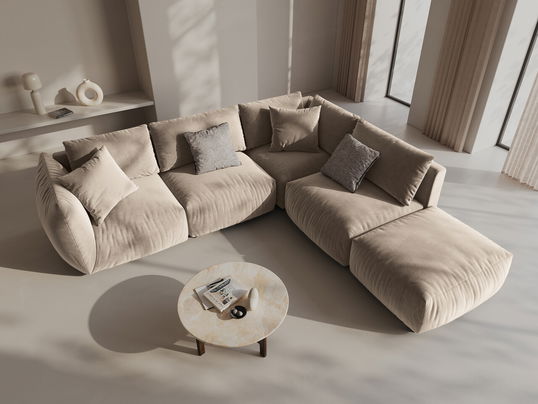 Coltar modular dreapta 4 locuri, Chris-184, Micadoni Home, 295x290x80 cm, catifea, ecru