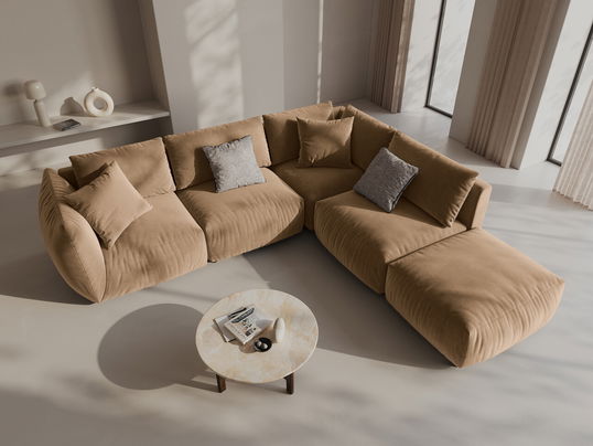 Coltar modular dreapta 4 locuri, Chris-184, Micadoni Home, 295x290x80 cm, catifea, bej sand