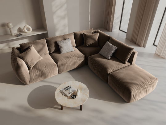 Coltar modular dreapta 4 locuri, Chris-184, Micadoni Home, 295x290x80 cm, catifea, maro deschis