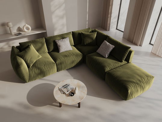 Coltar modular dreapta 4 locuri, Chris-184, Micadoni Home, 295x290x80 cm, catifea, verde deschis
