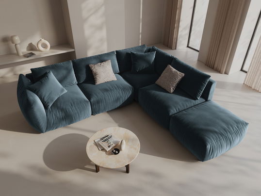 Coltar modular dreapta 4 locuri, Chris-184, Micadoni Home, 295x290x80 cm, catifea, albastru pastel