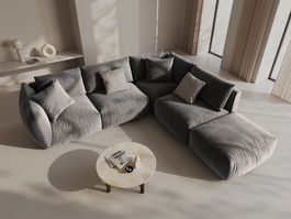 Coltar modular dreapta 4 locuri, Chris-184, Micadoni Home, 295x290x80 cm, catifea, gri