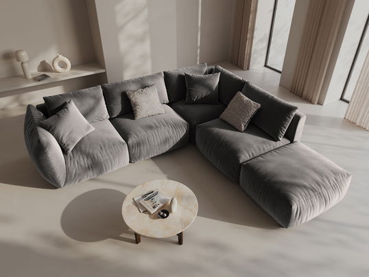 Coltar modular dreapta 4 locuri, Chris-184, Micadoni Home, 295x290x80 cm, catifea, gri